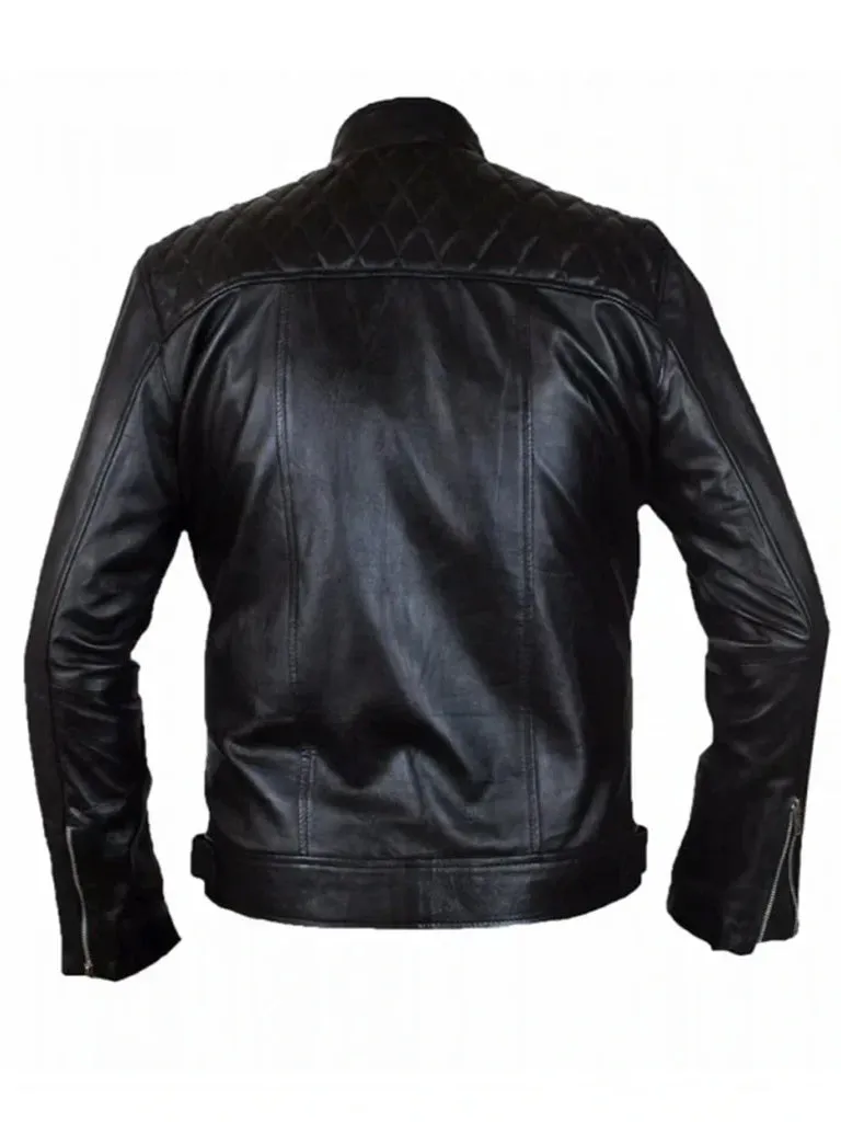 Slim Fit Black Quilted Genuine Leather Jacket