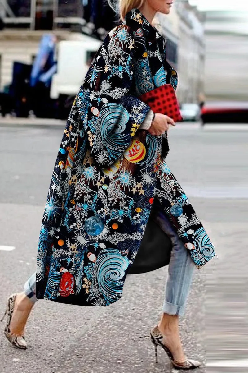 Street Print Patchwork Turndown Collar Outerwear(9 Colors)