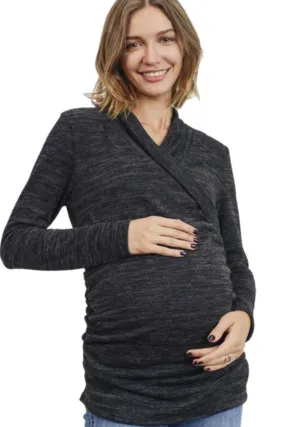 Surplice Sweater Knit Maternity Tunic Style 1977 in Black