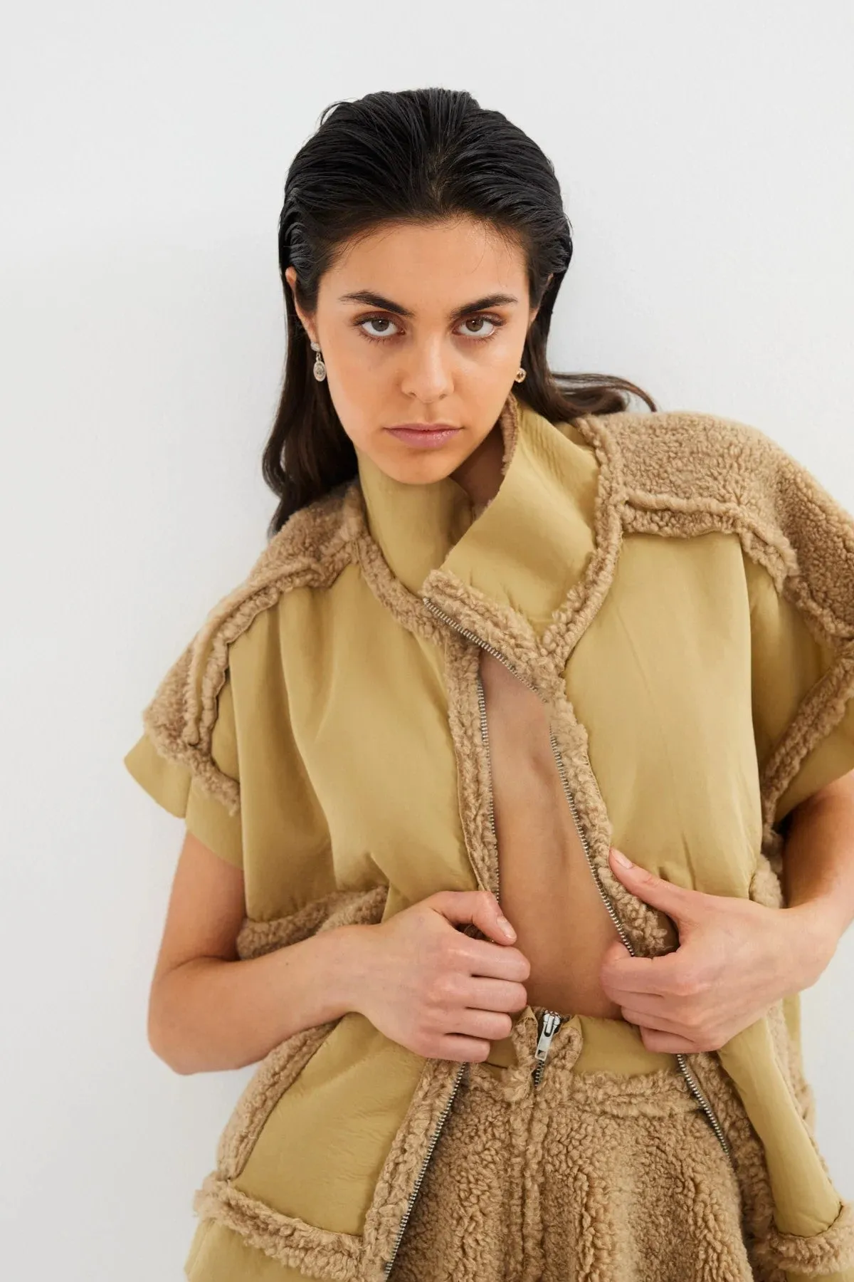 Tamys Faux Shearling Tunic Vest in Amber