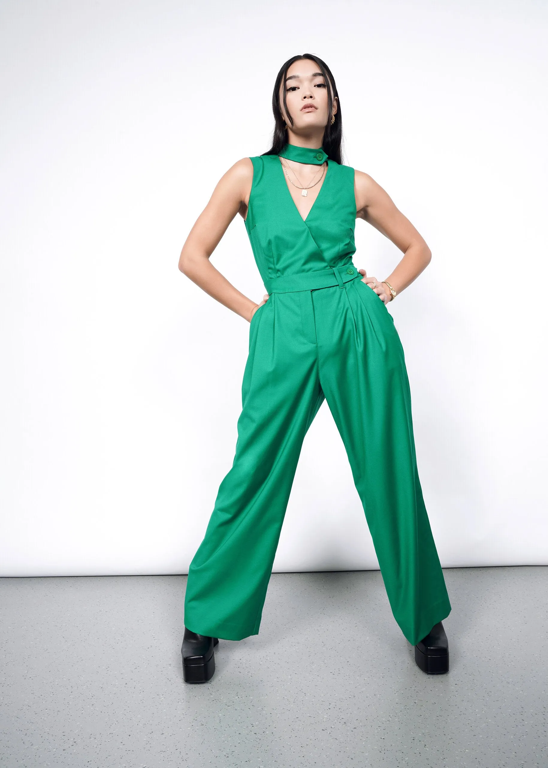 The Empower High Waisted V-Neck Jumpsuit