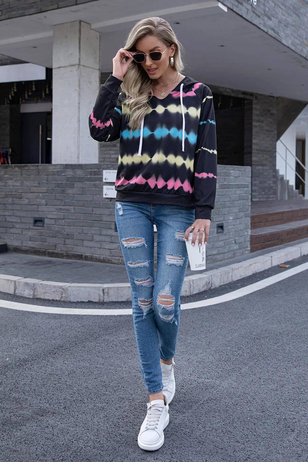 Tie-Dye V-Neck Hoodie