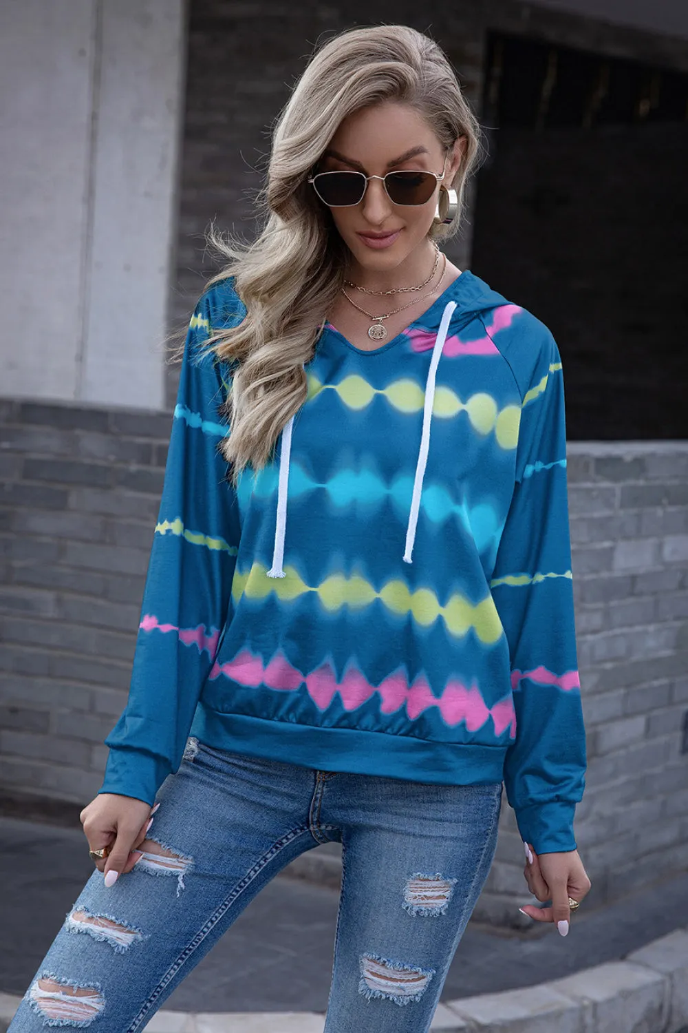 Tie-Dye V-Neck Hoodie