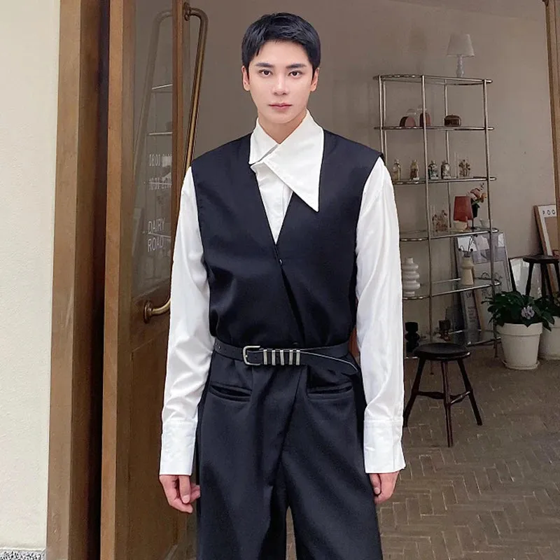 Trend Men's Vest Jumpsuit Korean Style Handsome Male Clothing Solid Color Fashion Streetwear Casual Pants Autumn 9C2351