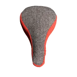 Tweed Slim Saddle Cover - Brown Herringbone & Cayenne Red