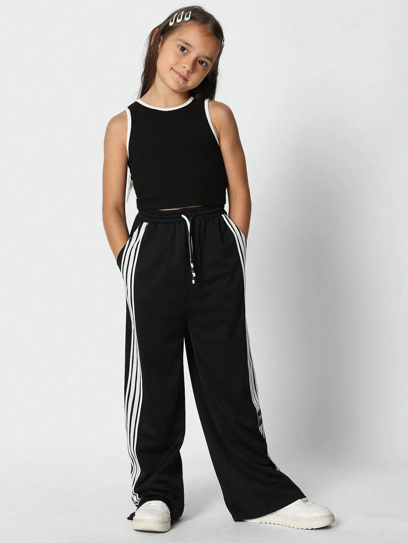 Tween Girl Tank Top And Wide Leg Jogger 2 Piece Set