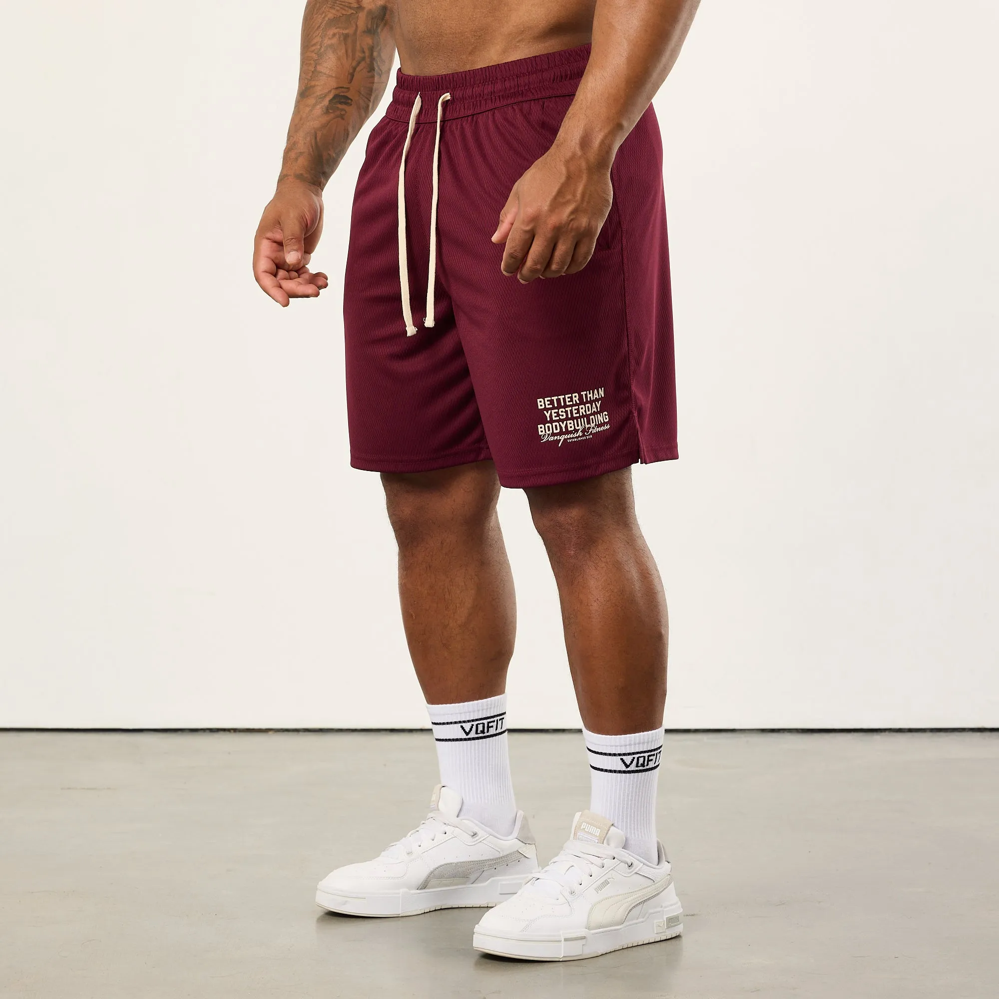 Vanquish Bodybuilding Burgundy Mesh Shorts