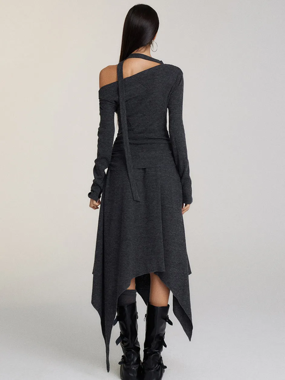 Waist-Cinched Irregular Hem Off-Shoulder Dress