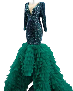 Women Custom Long sleeve green Mermaid evening dress