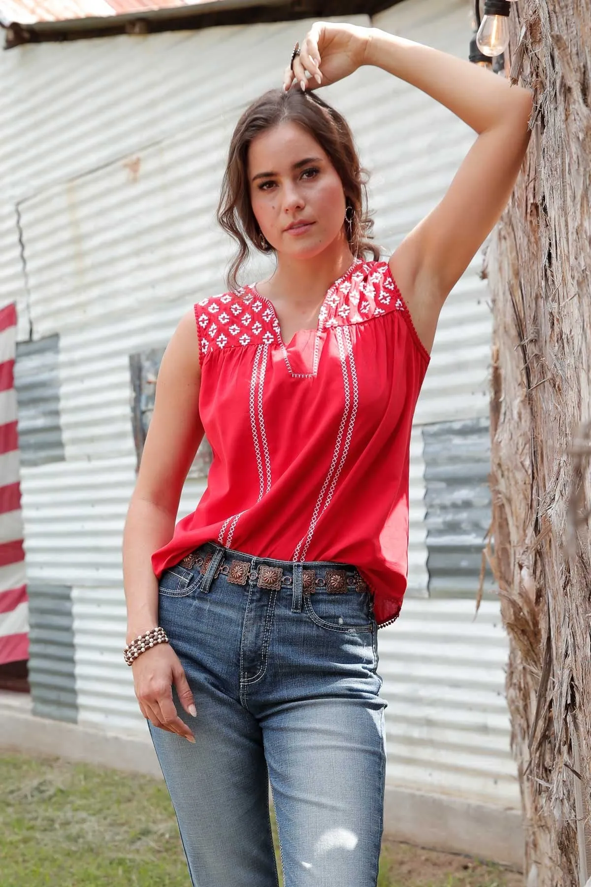 Women's Cruel Girl Red Woven Tank Top