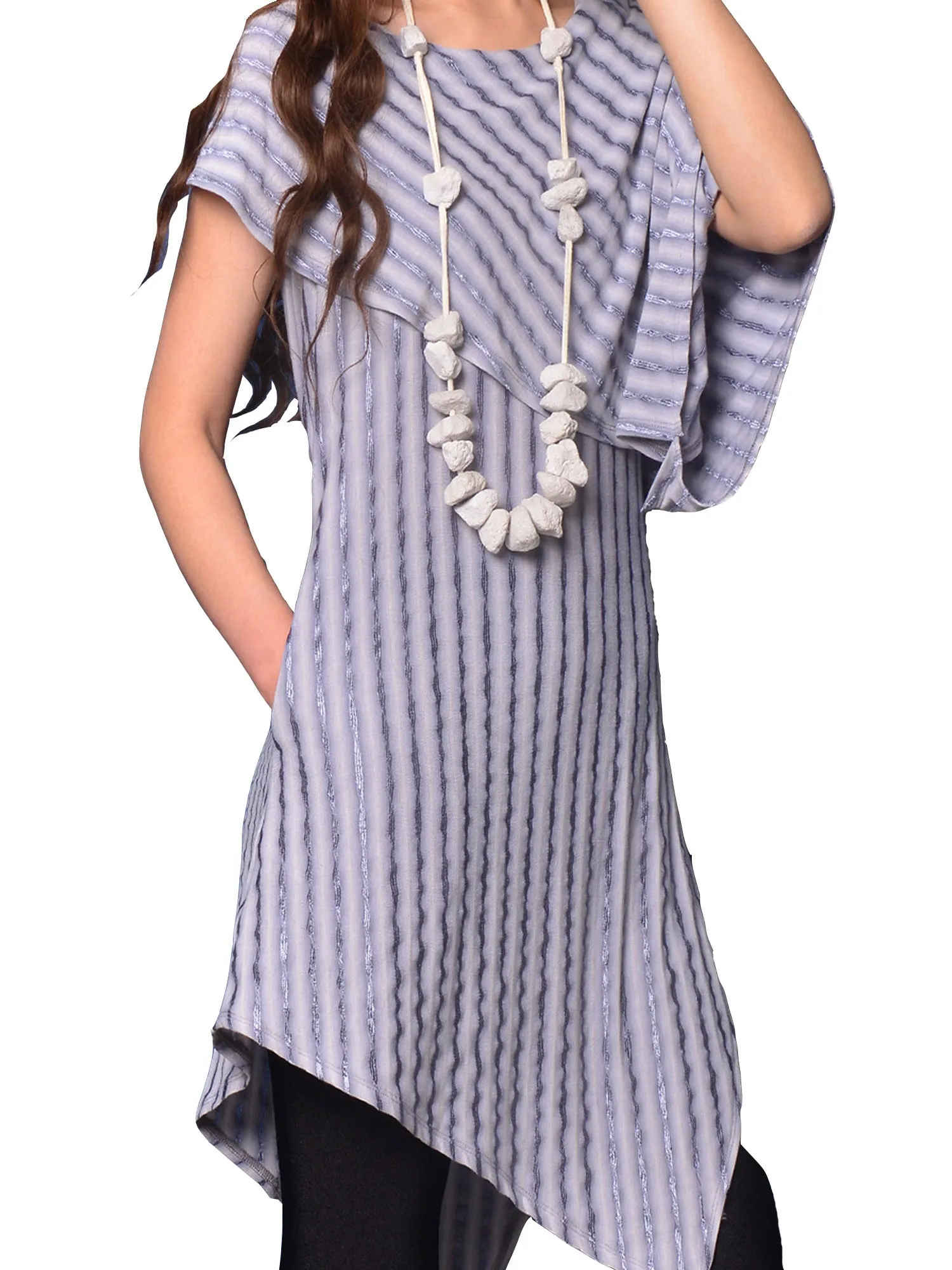 Women's stripe dress/asymmetrical cotton tunic top/Casual Tunic dress/Summer Customized Plus Size short sleeve shirt/Maternity dress(Y19b6)