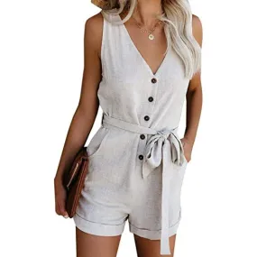 Women's V Neck Jumpsuits Casual Sleeveless Romper