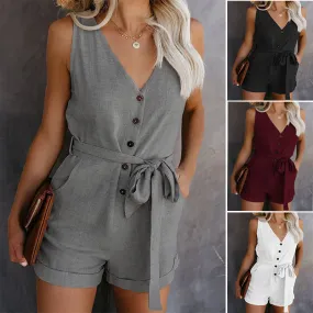 Womens V Neck Summer Casual Sleeveless Short Jumpsuits