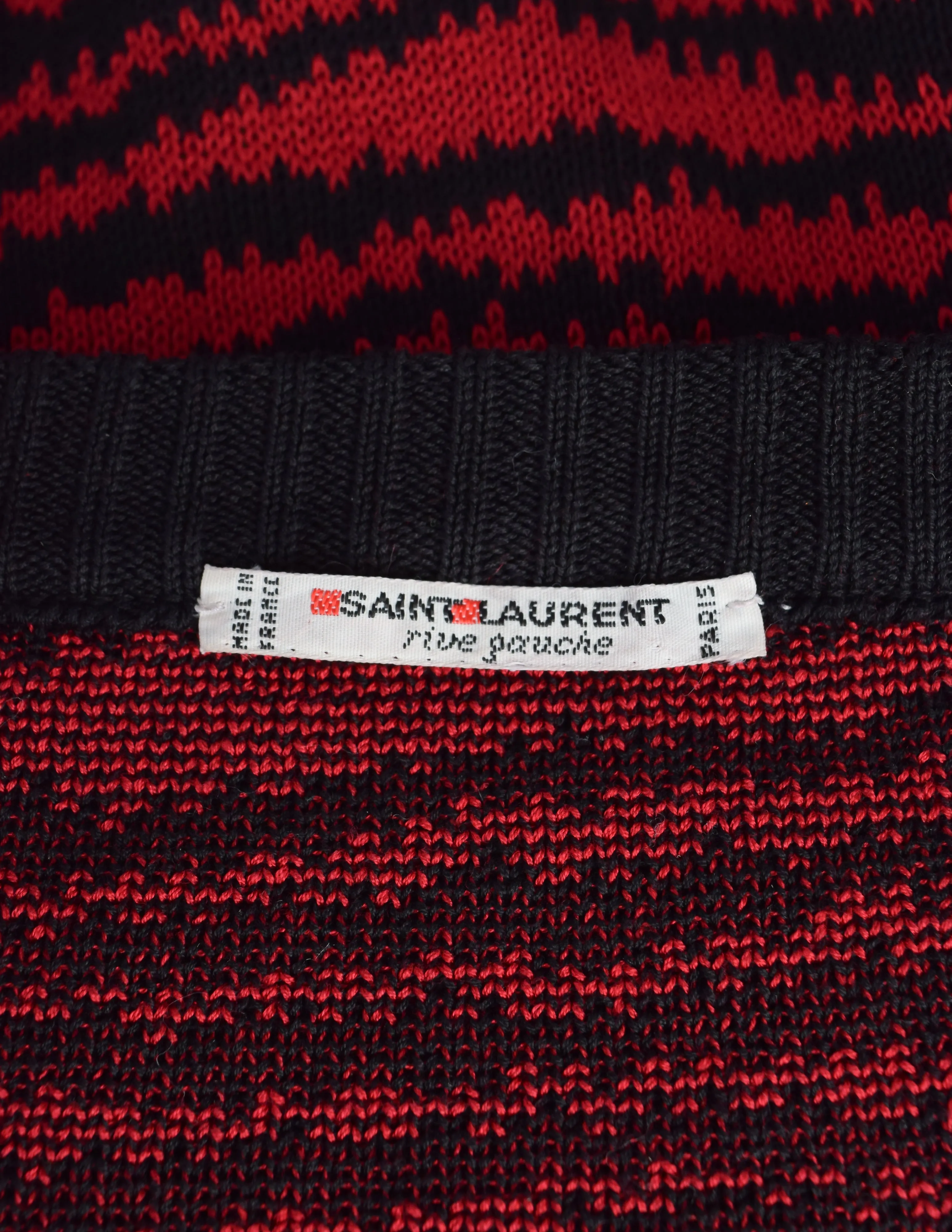 Yves Saint Laurent Vintage 1970s Red Black Striped Cotton Knit Sweater