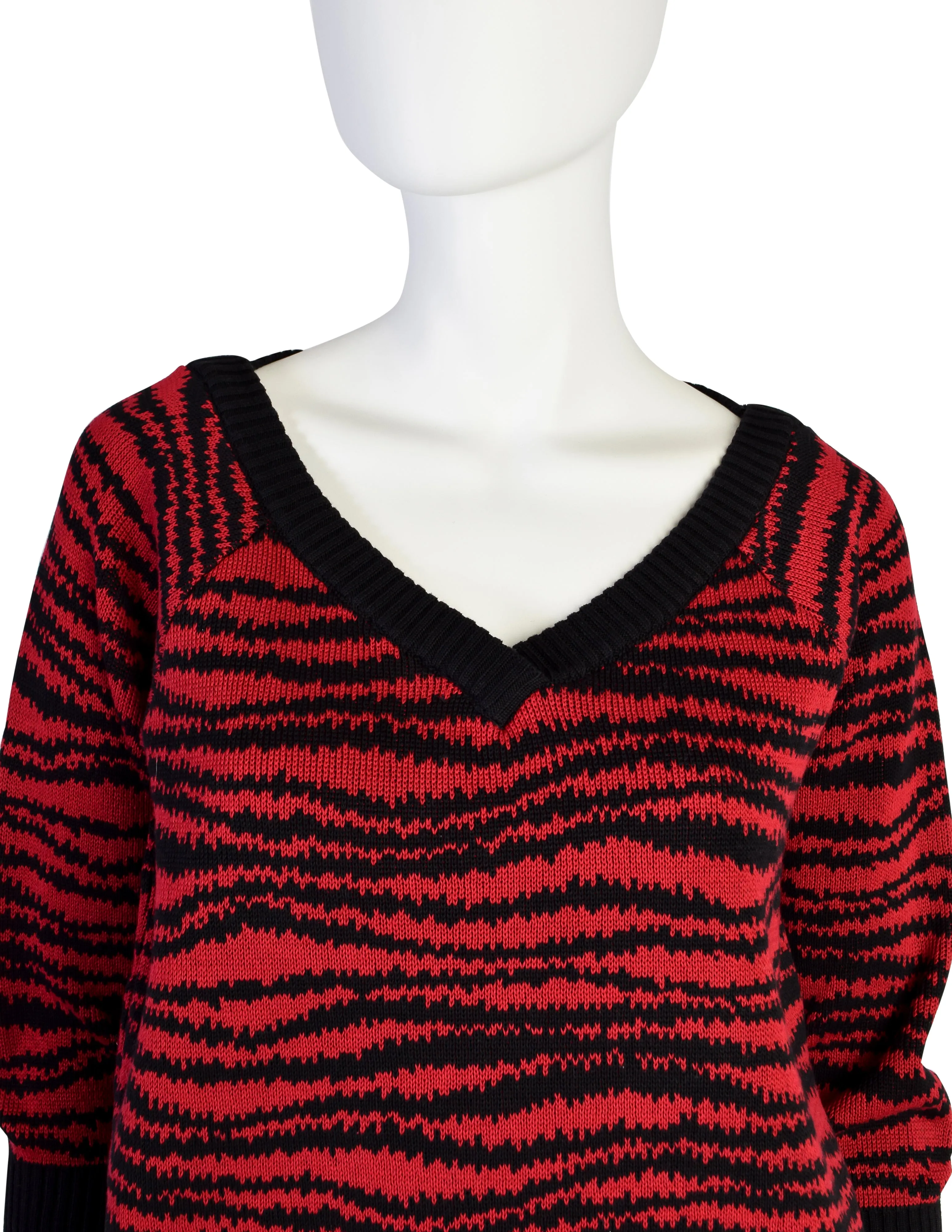 Yves Saint Laurent Vintage 1970s Red Black Striped Cotton Knit Sweater