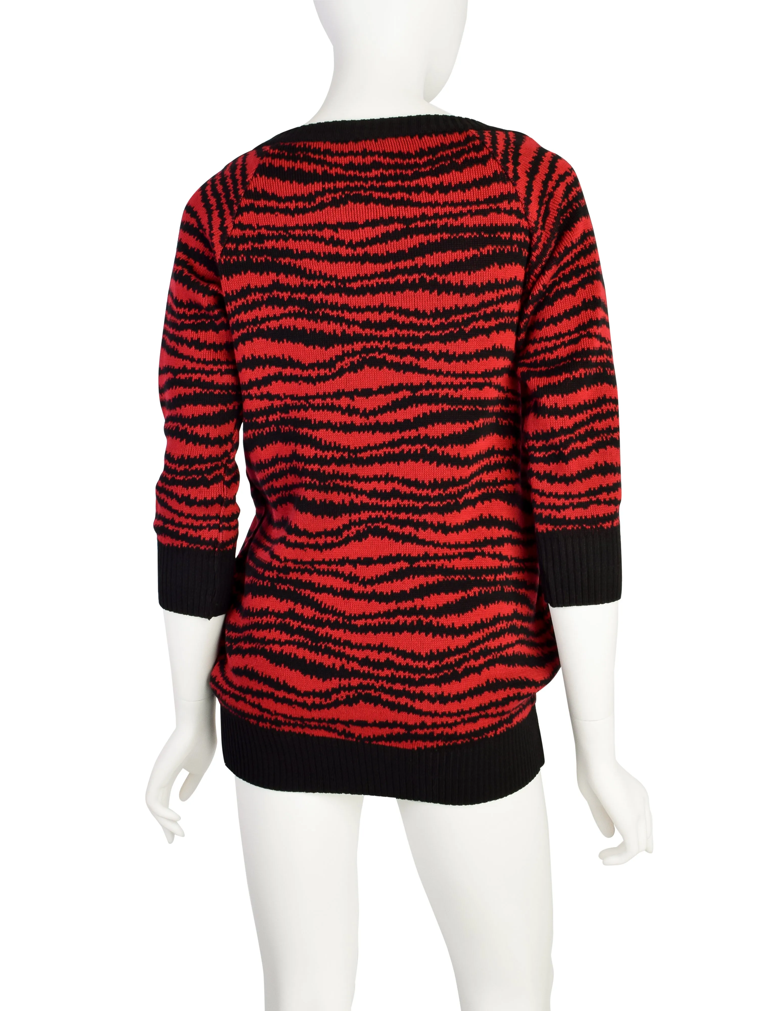 Yves Saint Laurent Vintage 1970s Red Black Striped Cotton Knit Sweater