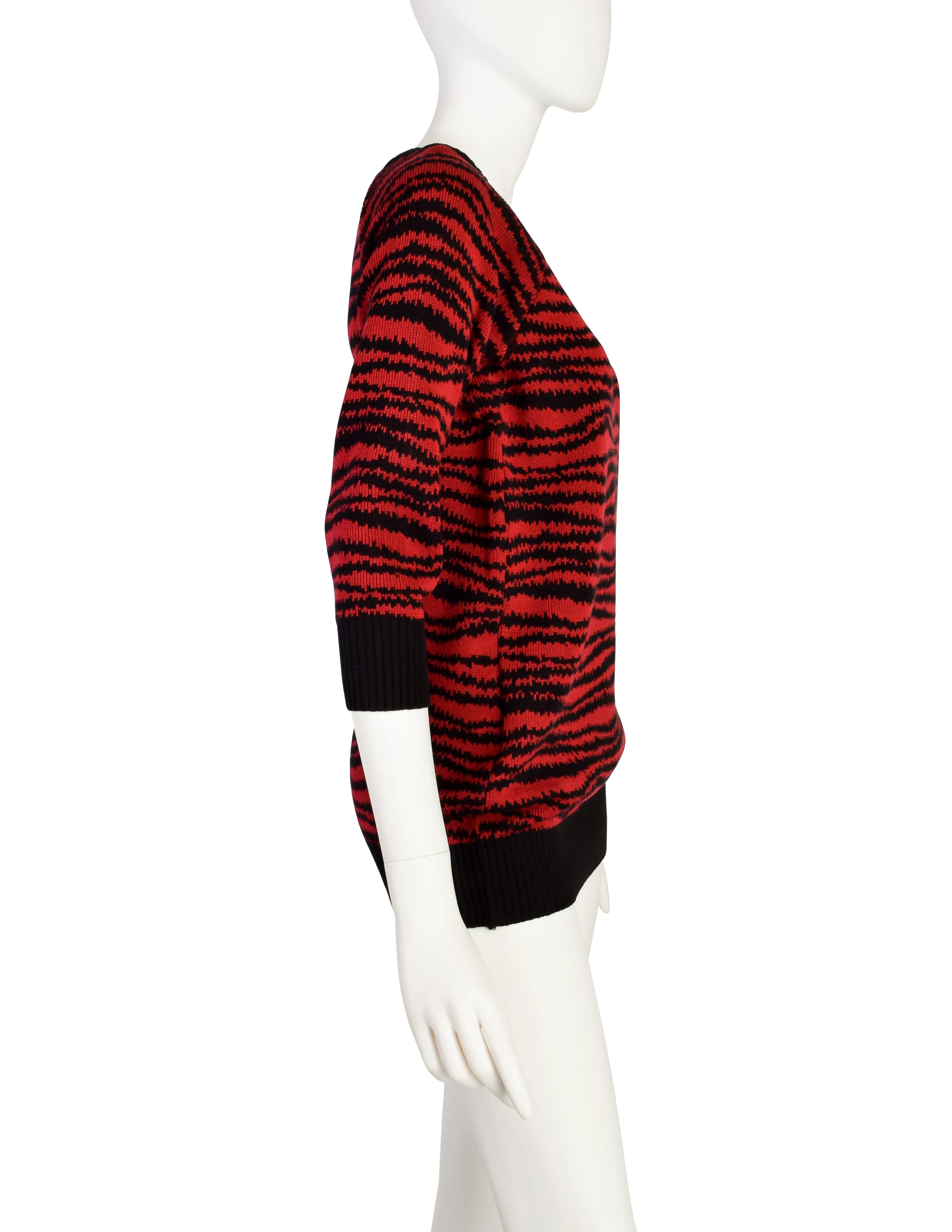 Yves Saint Laurent Vintage 1970s Red Black Striped Cotton Knit Sweater