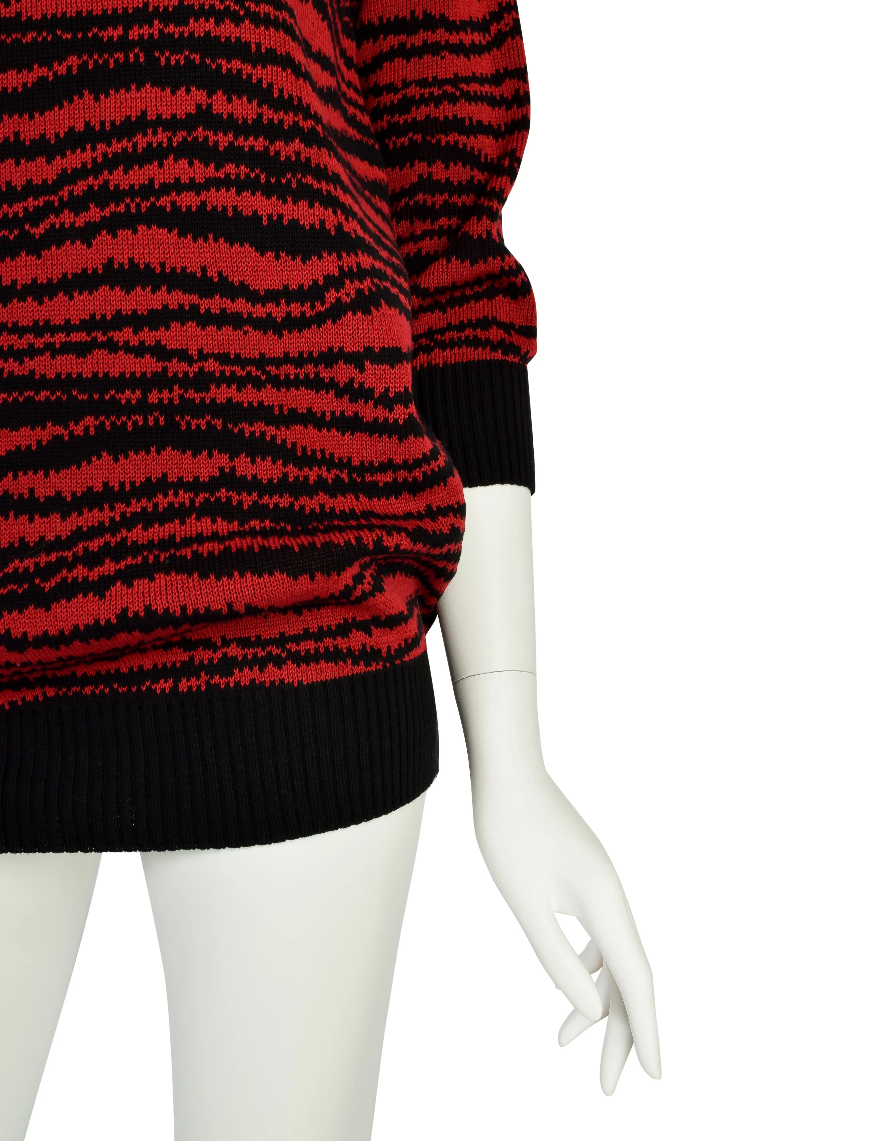 Yves Saint Laurent Vintage 1970s Red Black Striped Cotton Knit Sweater